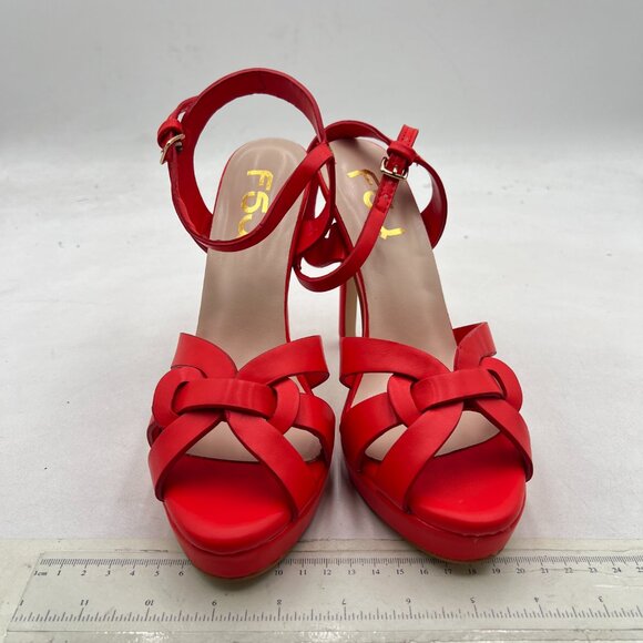 FSJ Red High Heel Strappy Sandals Open Toe Ankle Strap Platform Shoes - Picture 3 of 8